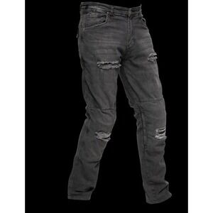 Raven Pants w/ Kevlar Motorbike XXL Black Revolt Ripped Gear Denim No Knee Pads
